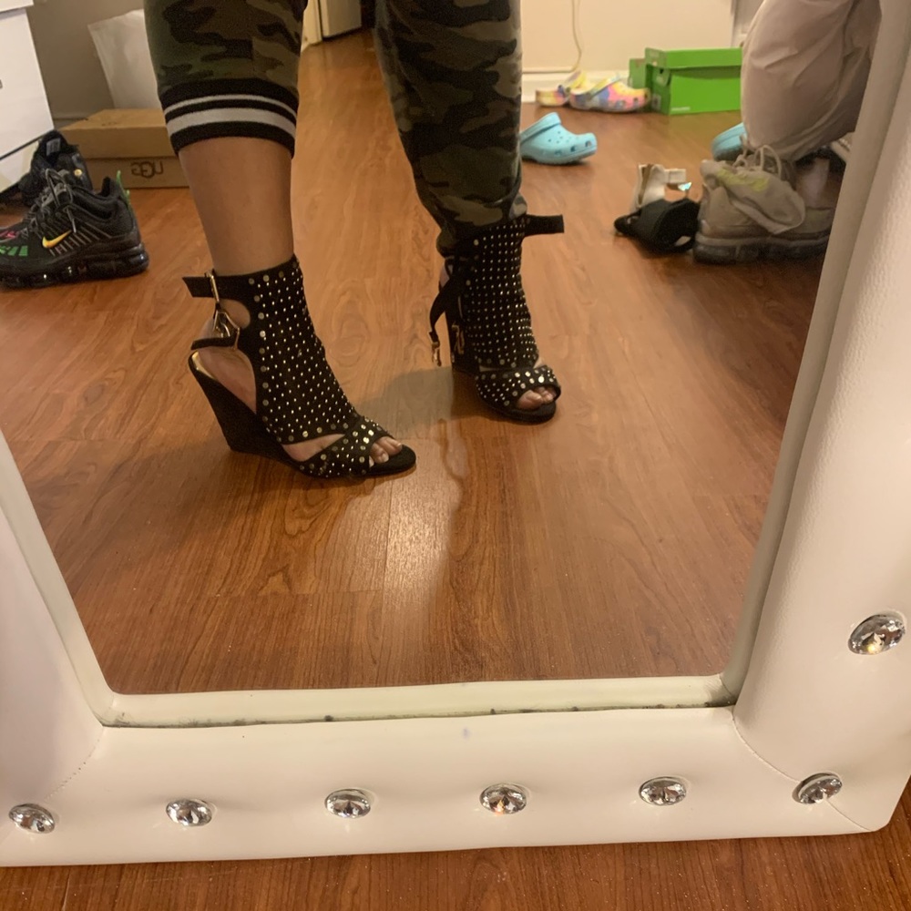 Jessica Simpson gold studded wedge heels